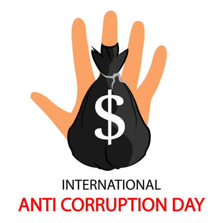 Hand with a money bag for the international day against corruption, vector art illustration.のイラスト素材
