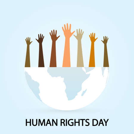 Planet with hands for human rights day, vector art illustration.のイラスト素材