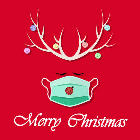 Christmas deer made of medical mask and decoration, vector art illustration.のイラスト素材