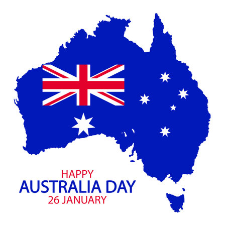 Australia day outline map and flag, vector art illustration.のイラスト素材