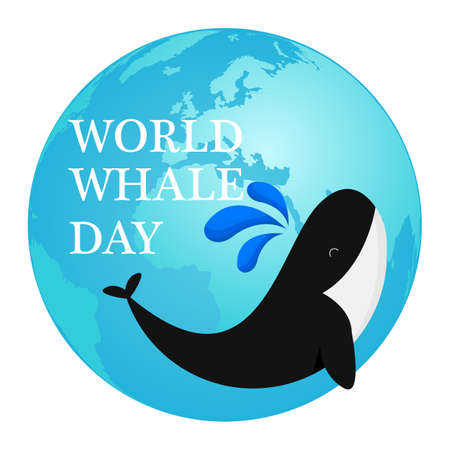 World whale day on the background of the planet earth, vector art illustration.のイラスト素材