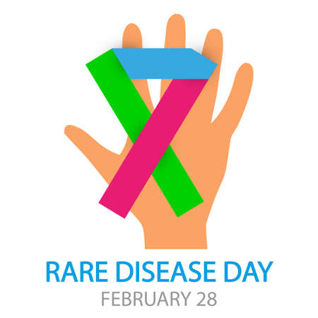 Rare disease day hand with ribbon, vector art illustration.のイラスト素材