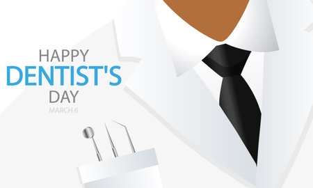 Dentists day dental instruments in doctors pocket, vector art illustration.