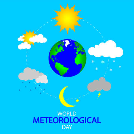 World meteorological day planet with weather icons, vector art illustration.のイラスト素材