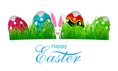 Easter Lawn with Easter Eggs and Bunny, vector art illustration.のイラスト素材