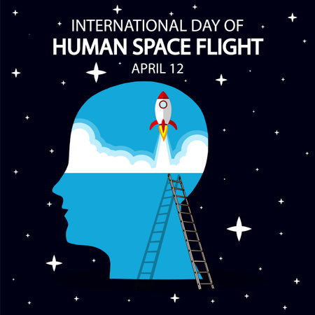 International day of space human flight rocket head, vector art illustration.