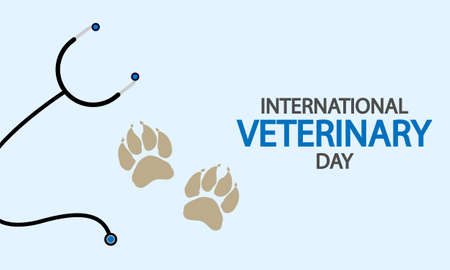 International Veterinary Day paw prints and stethoscope, vector art illustration.のイラスト素材