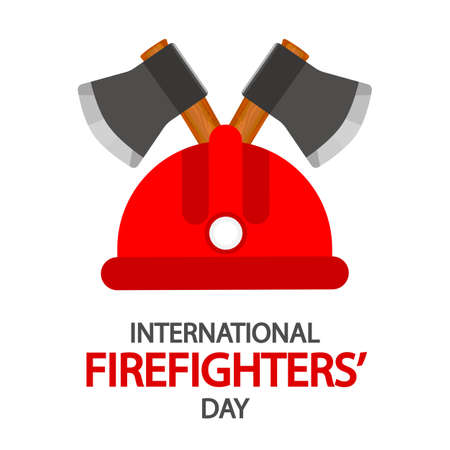 INTERNATIONAL FIREFIGHTERS DAY helmet and axes, vector art illustration.のイラスト素材