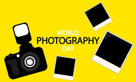World photography day camera, vector art illustration.のイラスト素材