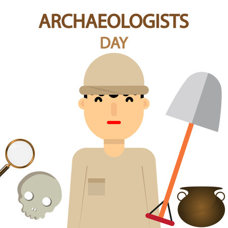 Archaeologists Day ancient excavations, vector art illustration.のイラスト素材