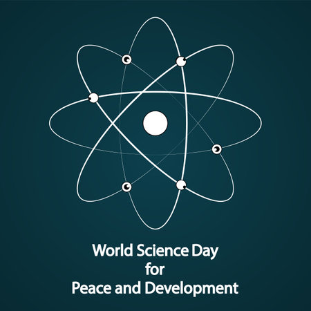 World Science Day for Peace and Development atom, vector art illustration.のイラスト素材