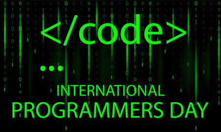 Programmer day on the background of the matrix, vector art illustration.