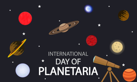 <p>Planetaria day planets in space, vector art illustration.</p>