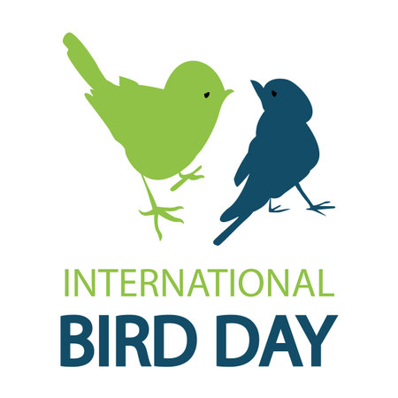 Bird day international 2 birds on letters, vector art illustration.のイラスト素材
