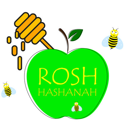 Rosh hashanah jewish new year apple bees honey, vector art illustration.のイラスト素材