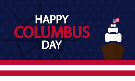 Columbus day with ship silhouette steering wheel, vector art illustration.のイラスト素材