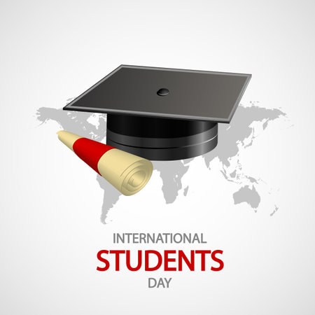 Students Day International hat and scroll, vector art illustration.のイラスト素材