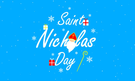 Nicholas saint day on a snowy background, vector art illustration.のイラスト素材