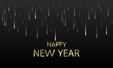 New Year Happy shimmering golden particles on dark festive background, vector art illustration.のイラスト素材