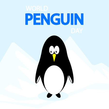 Penguin day world snow landscape, vector art illustration.のイラスト素材
