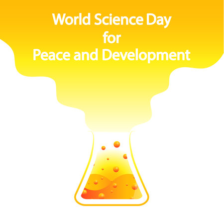 Science World Day for Peace and Development flask, vector art illustration.のイラスト素材