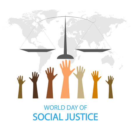 Social justice world day scales and hands, vector art illustration.のイラスト素材