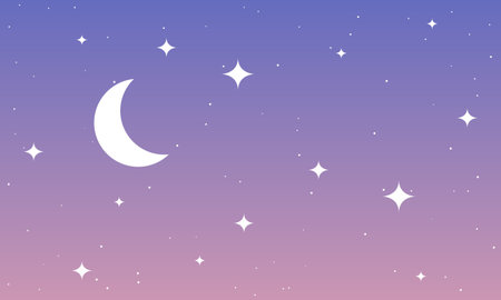 Sky crescent stars pastel colors, vector art illustration.のイラスト素材