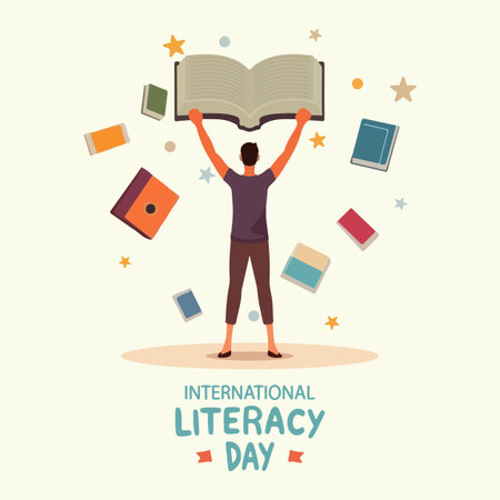 Literacy international day books person, vector art illustration.のイラスト素材
