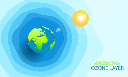 Ozone Layer Preservation International Day sun planet, vector art illustration.のイラスト素材