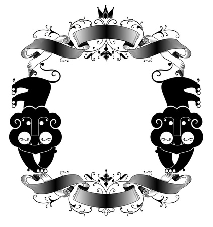 Vector original decorative frame with lions, crown and floral elementsのイラスト素材