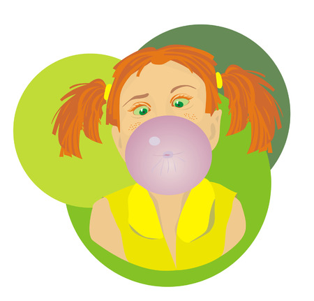 Little girl blowing bubble from gumのイラスト素材