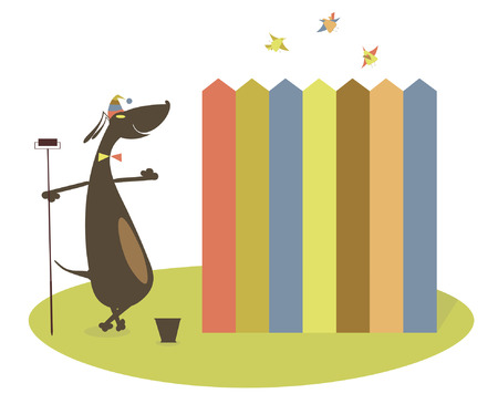 Cartoon dog is painting a fenceのイラスト素材