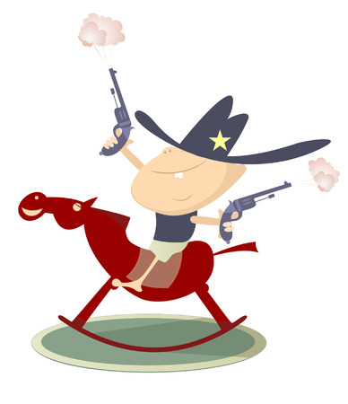 Baby looks like a sheriff with guns is riding a horsのイラスト素材