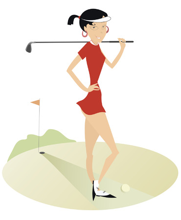 Smiling pretty woman on the golf courseのイラスト素材