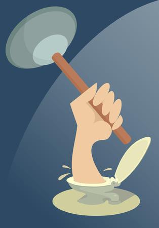 Plunger in the plumber hand appears out of the closet bowlのイラスト素材