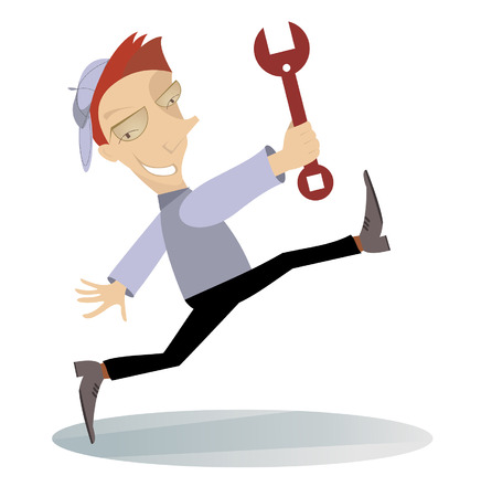 Cartoon cheerful mechanic is going to workのイラスト素材