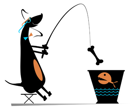 Comic dog fishes in a bucketのイラスト素材