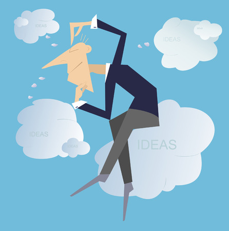 Thinking man sitting on the clouds creates new ideasのイラスト素材