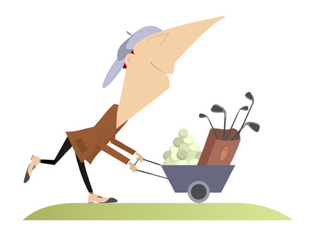 Comic happy golfer goes to play golfのイラスト素材