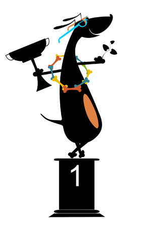 Dog with a bones garland, champion cup and flowerのイラスト素材