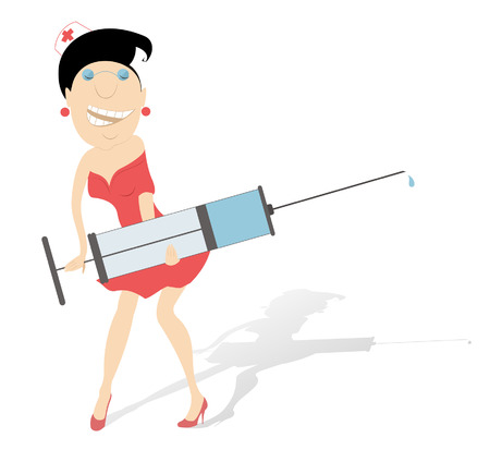 Cartoon comic nurse with a big syringeのイラスト素材