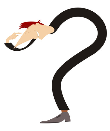 Man looks like a question mark points a finger to his headのイラスト素材