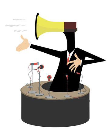 Emotional speech. Man with a megaphone instead of head makes an emotional speechのイラスト素材