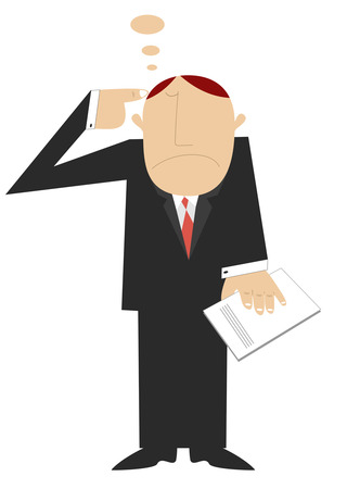 Thinking man. Thinking man points a finger to his headのイラスト素材