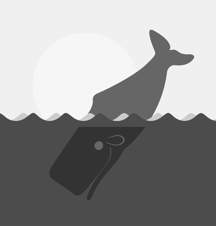 Sunset, the sea and whale.  Sperm whale dives in to the seaのイラスト素材