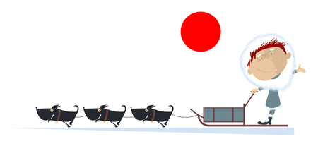 Northman rides on the sled dogのイラスト素材