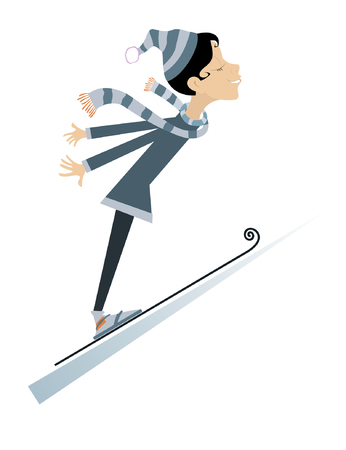 Cartoon woman a ski jumping illustrationのイラスト素材