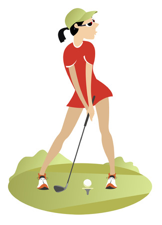 Woman playing golf.  Woman golfer trying to make a good shotのイラスト素材