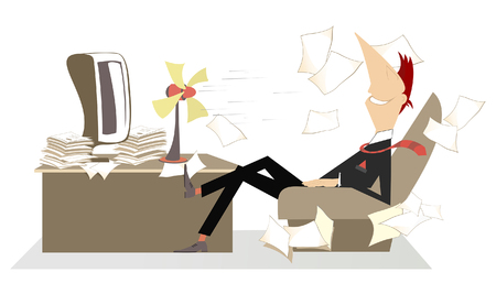 Man in the office with flying papersのイラスト素材