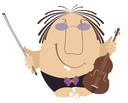 Funny cartoon violinist illustration isolated. Smiling man with violin and fiddlestick illustrationのイラスト素材